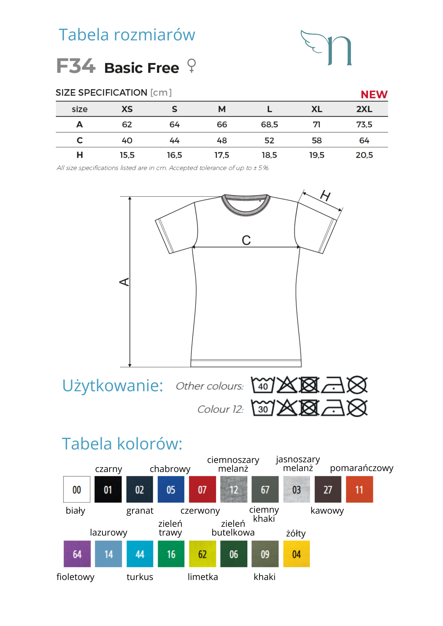Tabela rozmiarów koszulki damskie